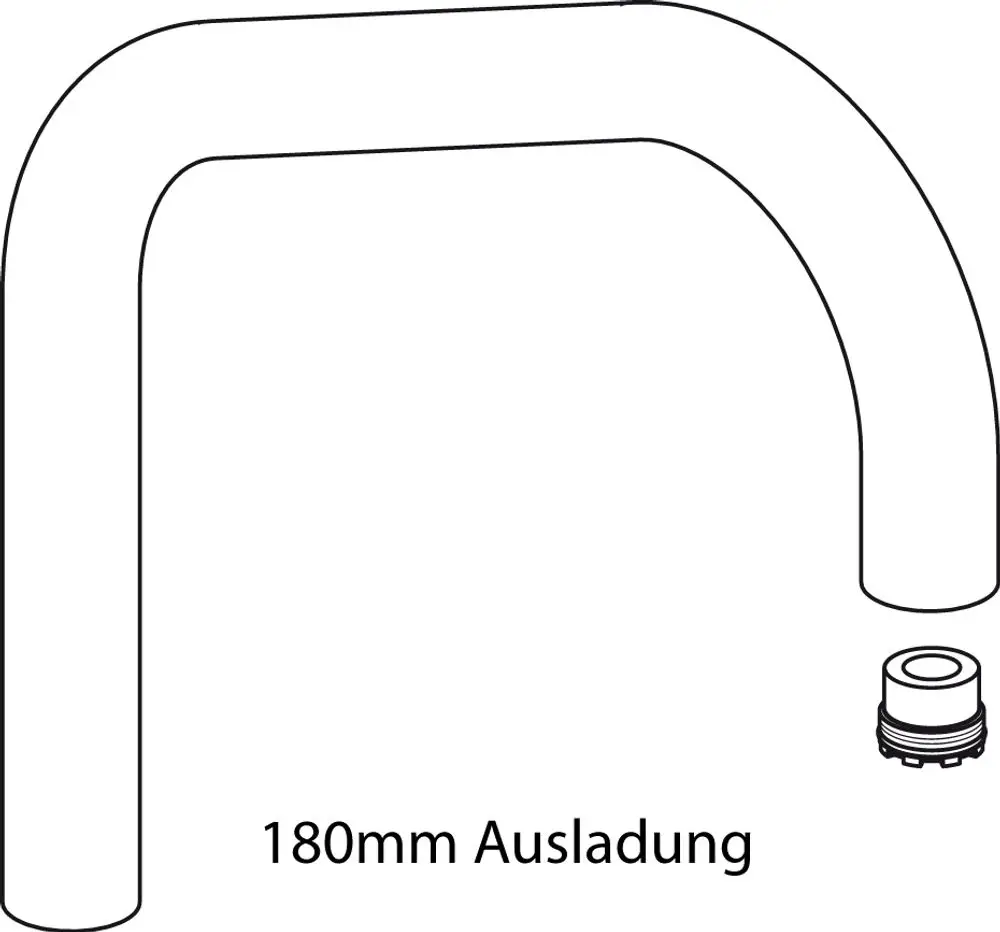 Rohrauslauf eines Wasserhahns in gebogener Form, mit Anschluss für eine Sanitärinstallation. Ideal Standard-Design, dargestellt in einer schematischen Zeichnung.